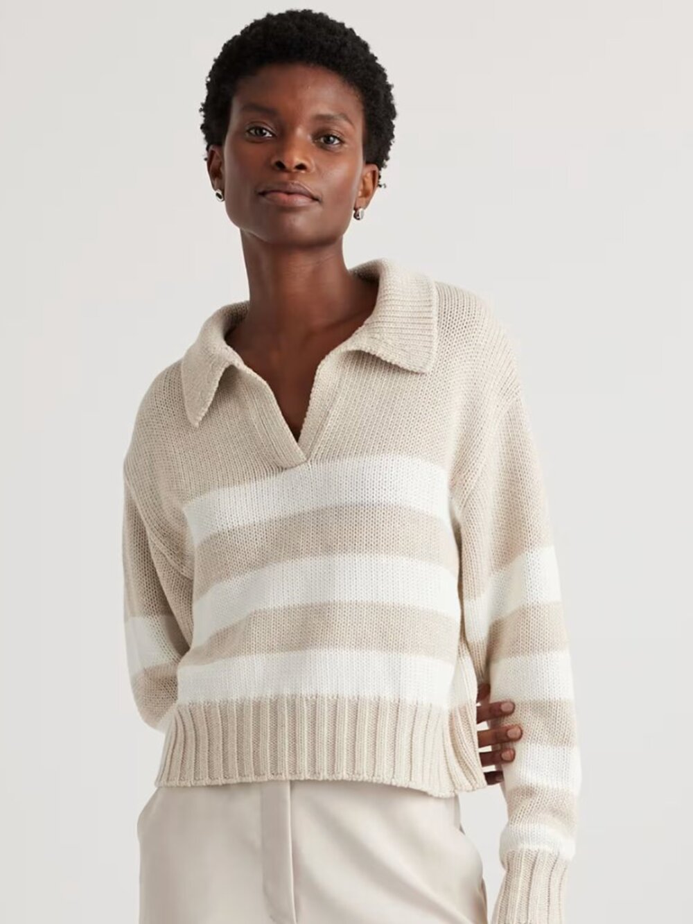 100% Organic Cropped Cotton Polo Sweater - Picture 2 of 7